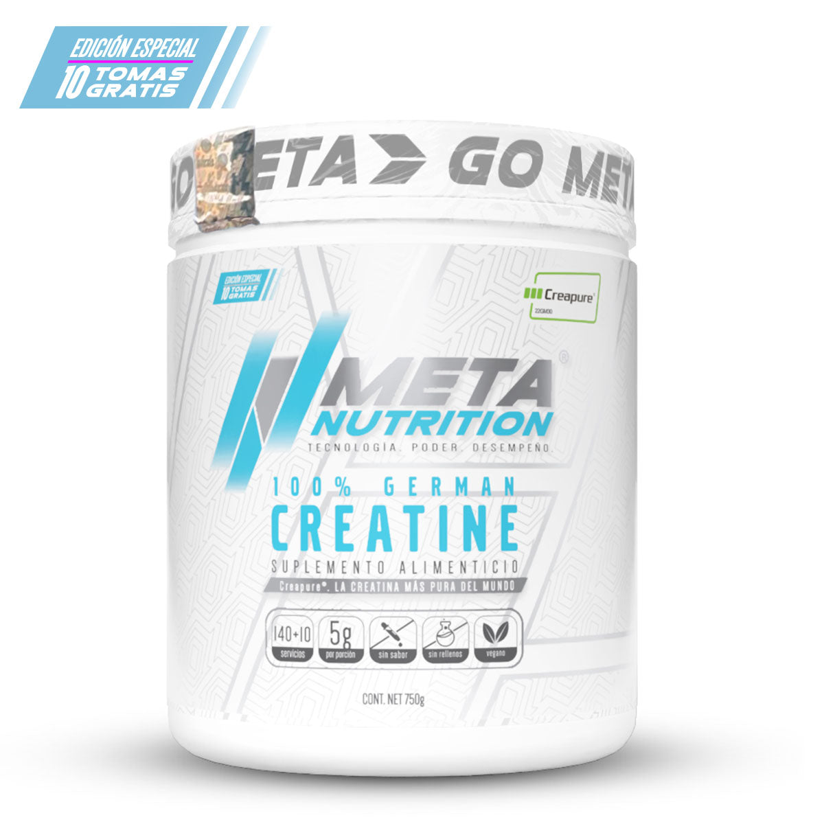 100% German Creatine Creapure® | Meta Nutrition | Pureza Certificada | 150 Servicios