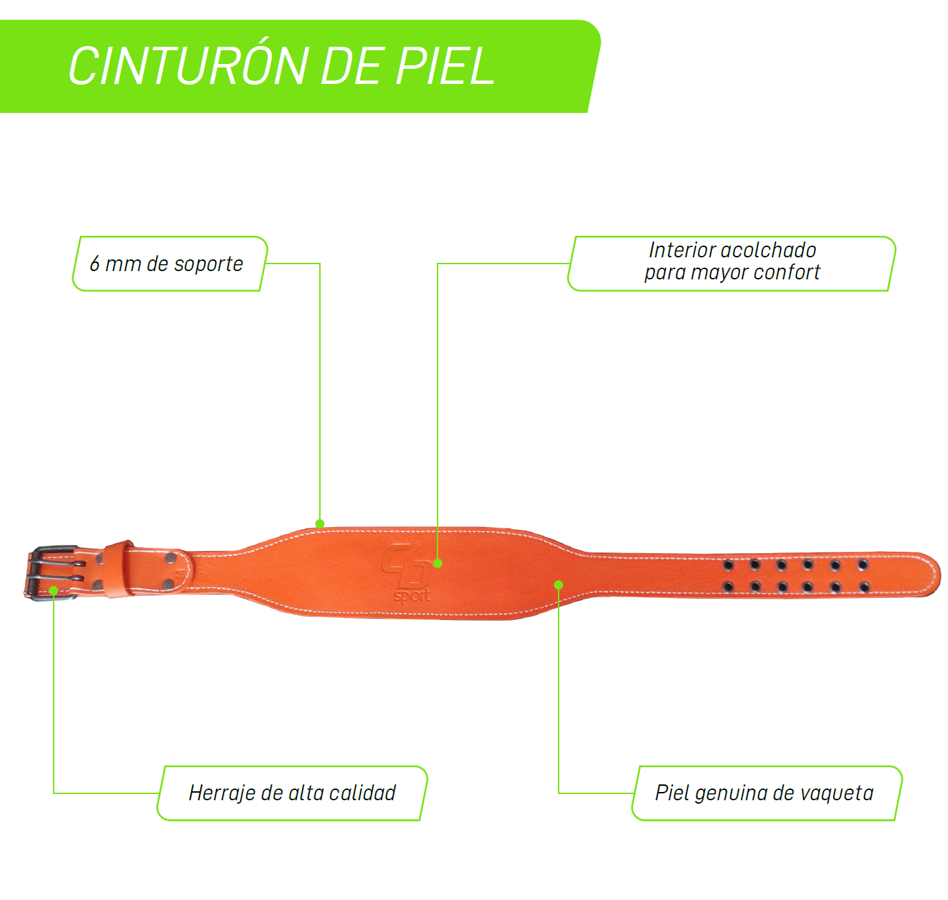 Cinturón de Piel para Gym CB Sport | Hecho a Mano en México | Piel de Vaqueta 6mm | 5 Tallas | 10 Colores