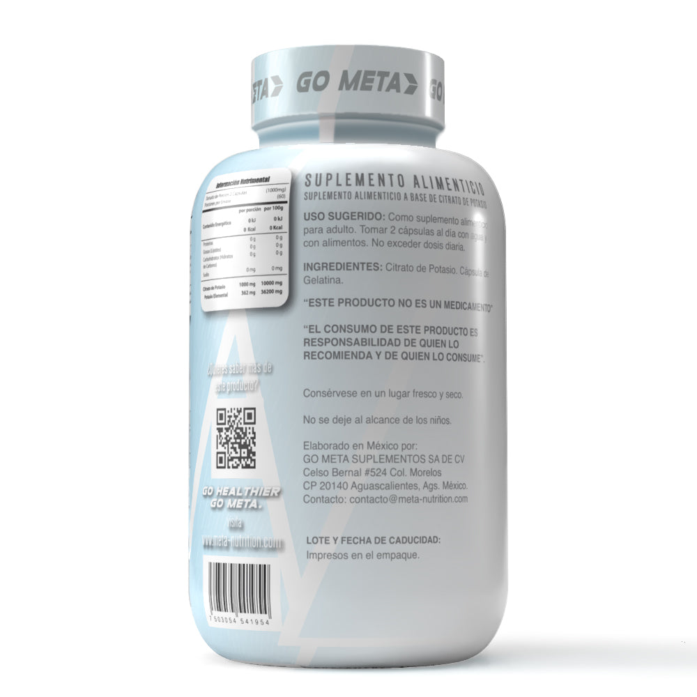 Citrato de Potasio Premium, 120 caps, 40 servicios.