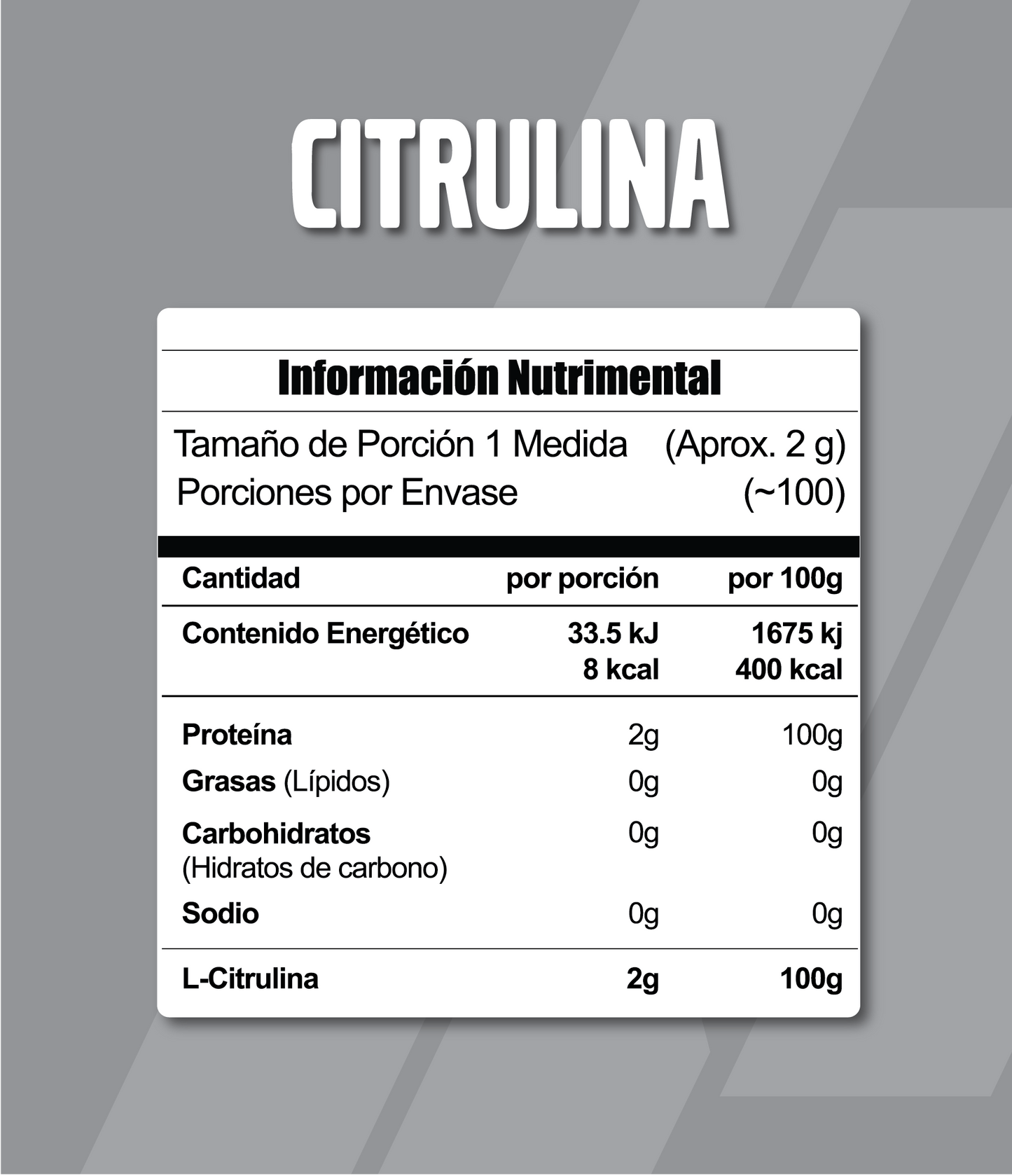 Citrulina Meta Nutrition | En polvo de Alta Pureza, 100 servicios.