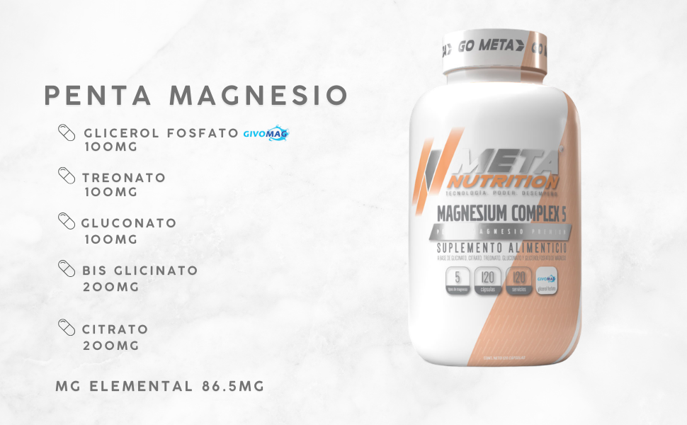 Magnesium Complex-5 Meta Nutrition |Complejo de 5 Mg, 120 Caps.