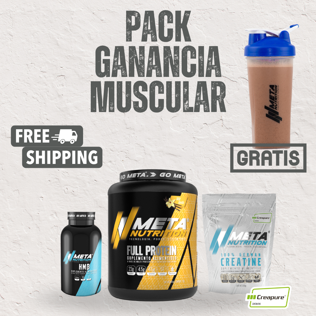 Pack Ganancia Muscular Full Protein 4.4 lb + HMB + Creatina + Shaker GRATIS.