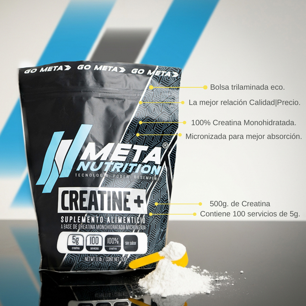 Creatine+ Meta Nutrition | Creatina Monohidratada Micronizada 500g | 100 Servicios