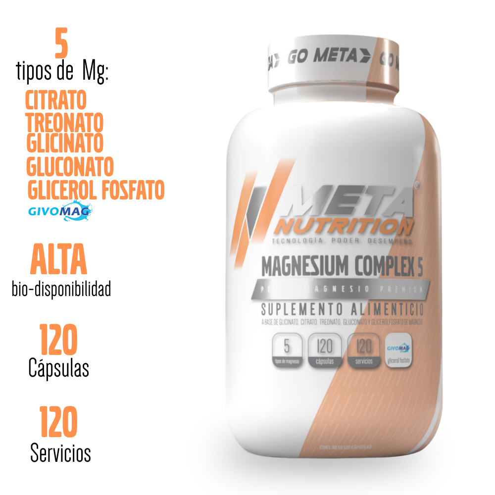 Magnesium Complex-5 Meta Nutrition |Complejo de 5 Mg, 120 Caps.