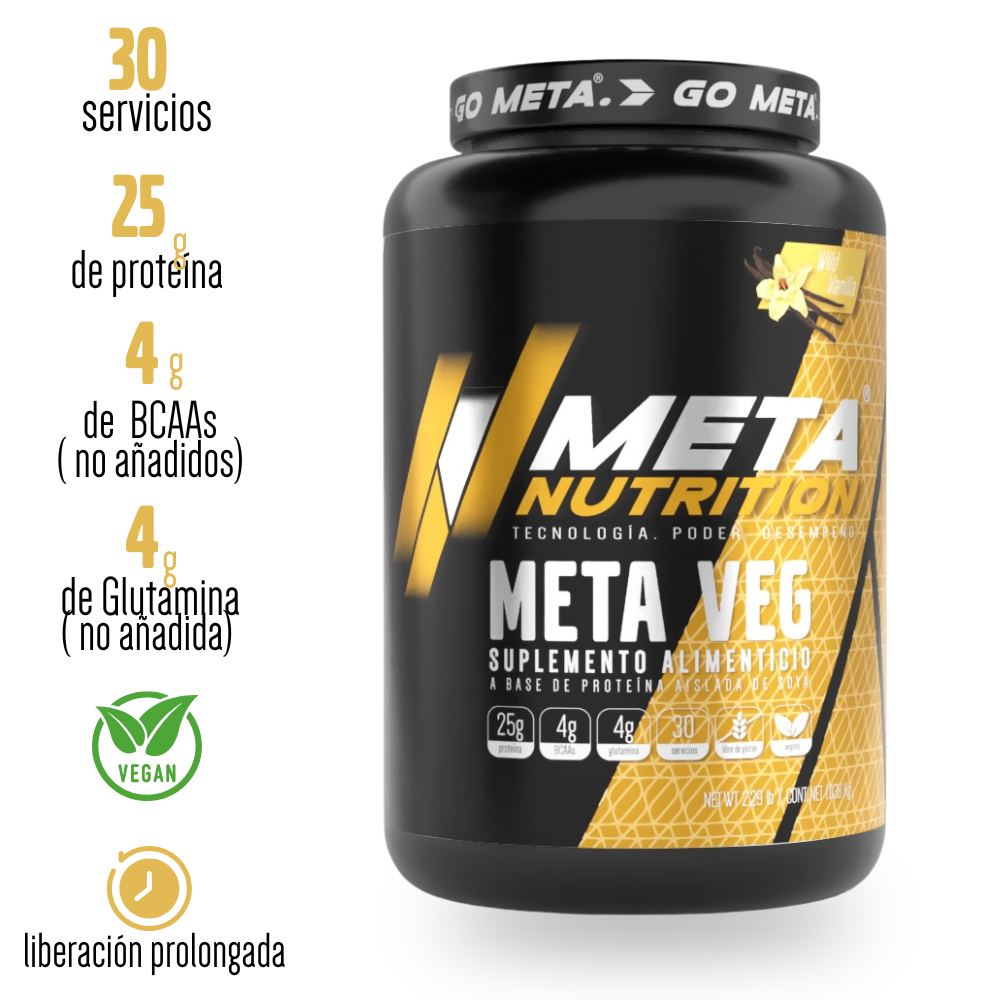 Meta Veg Meta Nutrition- Proteína Vegana Aislada e Hidrolizada, 2.29 lb 30 servicios