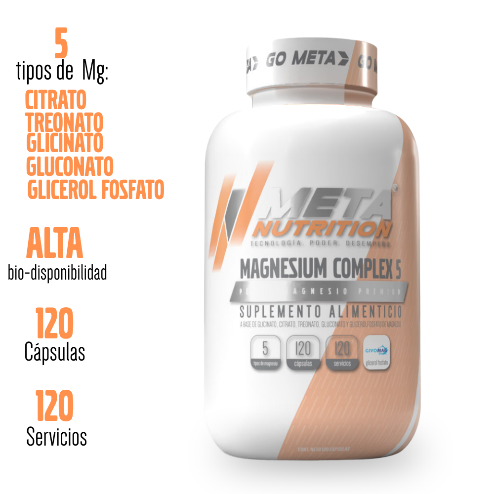 Magnesium Complex-5 Meta Nutrition |Complejo de 5 Mg, 120 Caps.