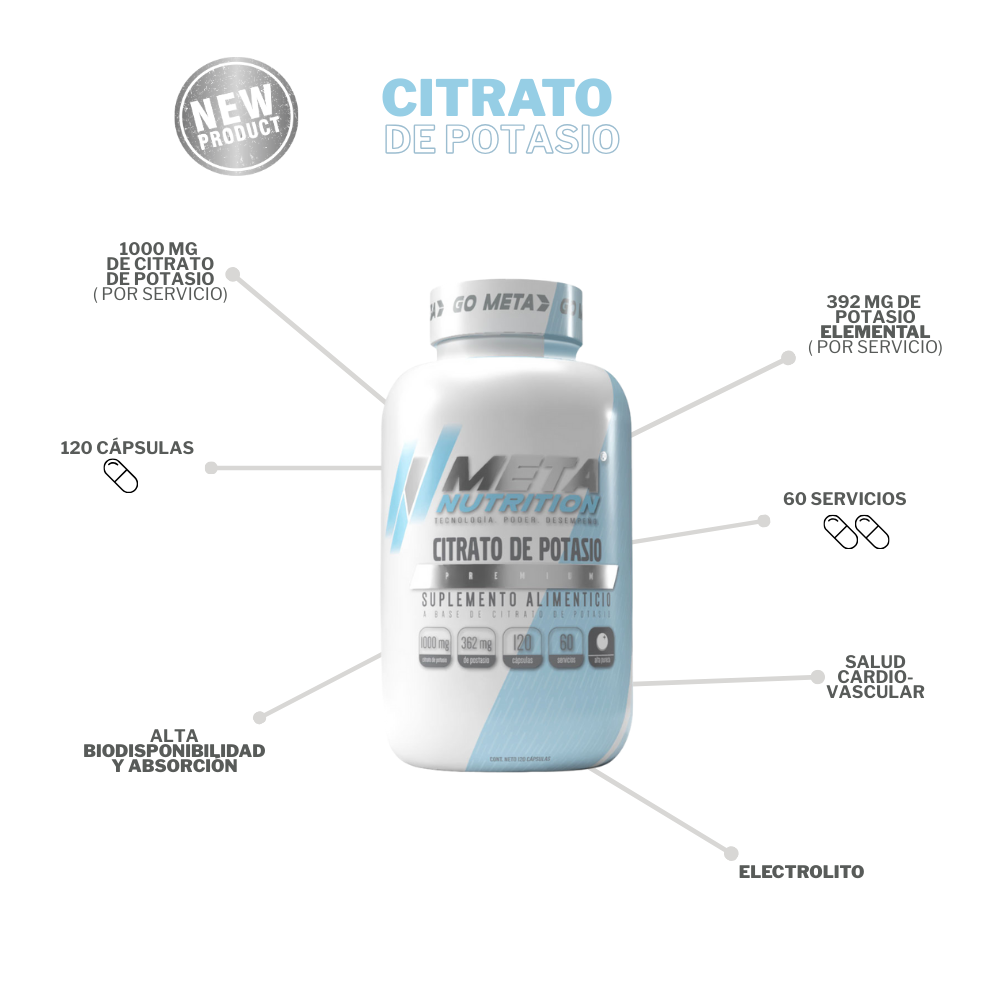 Citrato de Potasio Premium, 120 caps, 40 servicios.