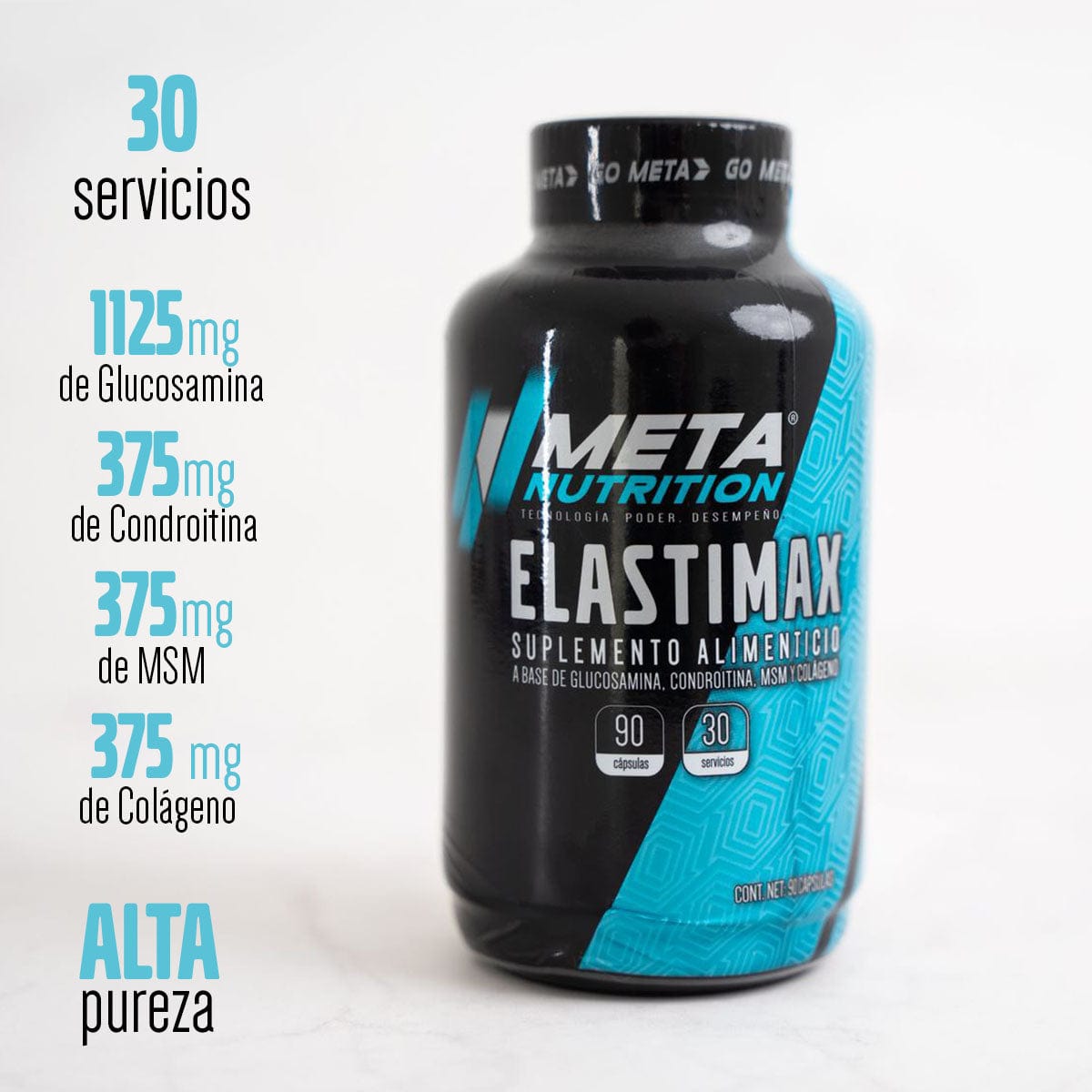 Elastimax Meta Nutrition | Glucosamina + Condroitina + MSM + Colágeno | 90 Cápsulas | 30 Servicios