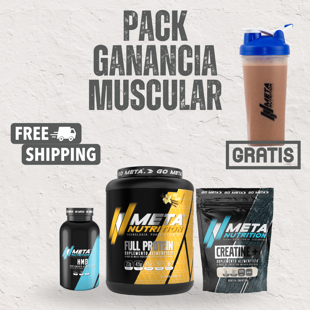Pack Ganancia Muscular | Full Protein 4.4lb + HMB + Creatina + Shaker GRATIS | Meta Nutrition
