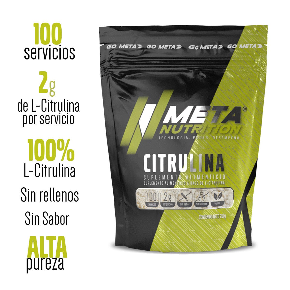 Citrulina Meta Nutrition | En polvo de Alta Pureza, 100 servicios.