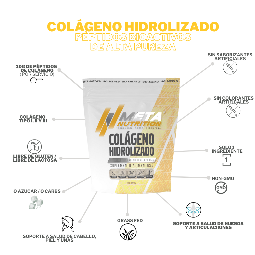 Colágeno Hidrolizado Meta Nutrition de Alta Pureza 500g