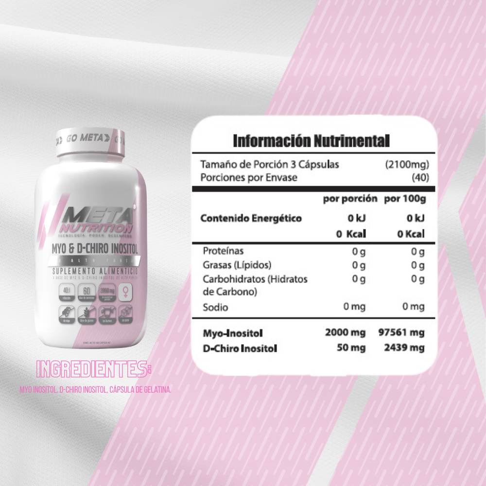 Myo & D-Chiro Inositol Meta Nutrition | ratio 40:01, 120 caps, 40 días.
