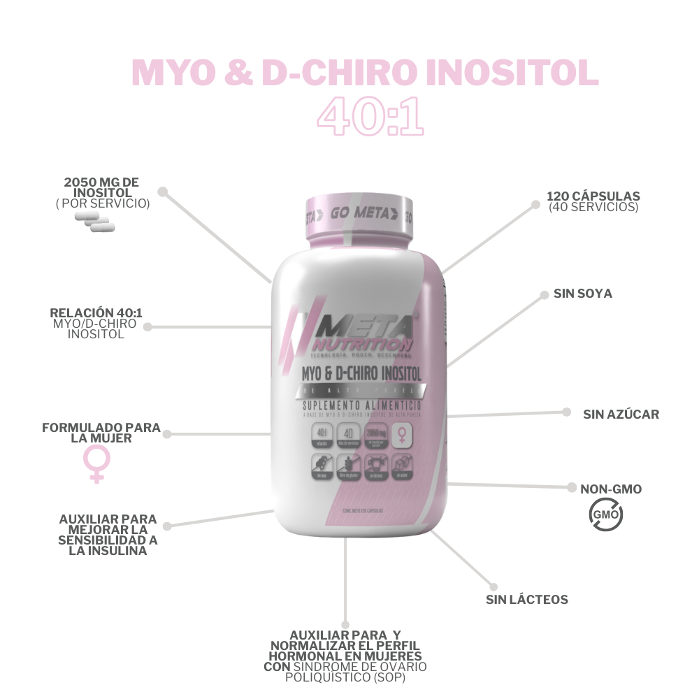 Myo & D-Chiro Inositol Meta Nutrition | ratio 40:01, 120 caps, 40 días.