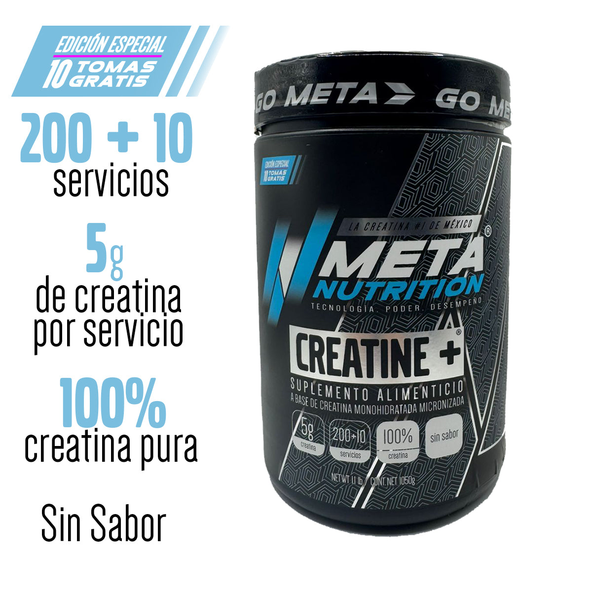 Creatine+ 1kg Meta Nutrition | Creatina Monohidratada Micronizada | 210 Servicios
