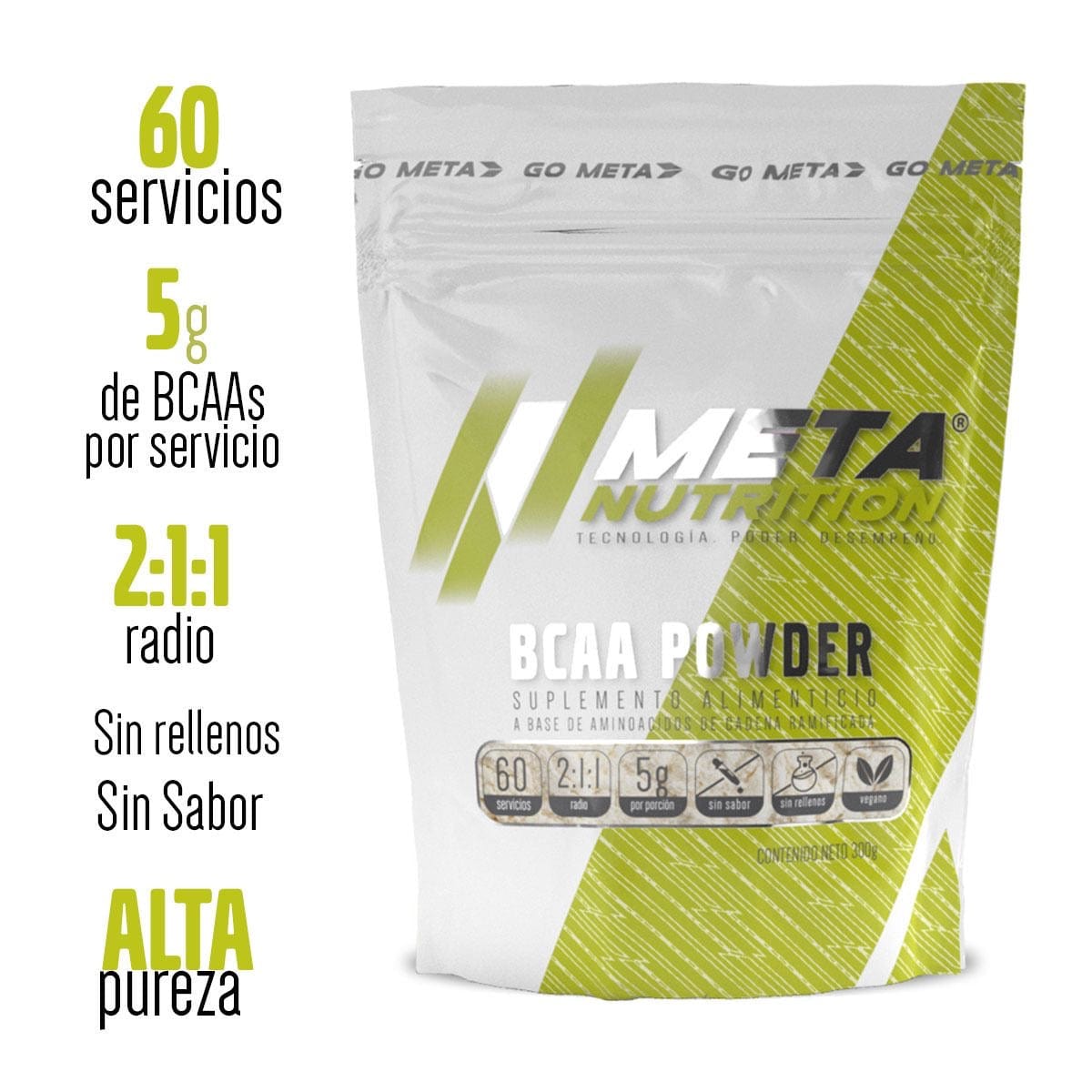 BCAA powder de Alta Pureza  Sin sabor 60 servicios.