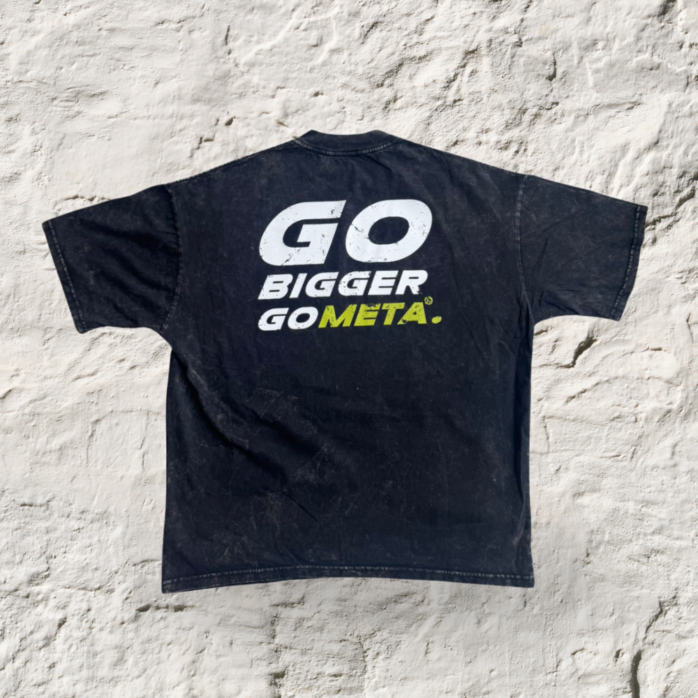 Playera Go Bigger Oversize 100% algodón Negra Mineral Wash