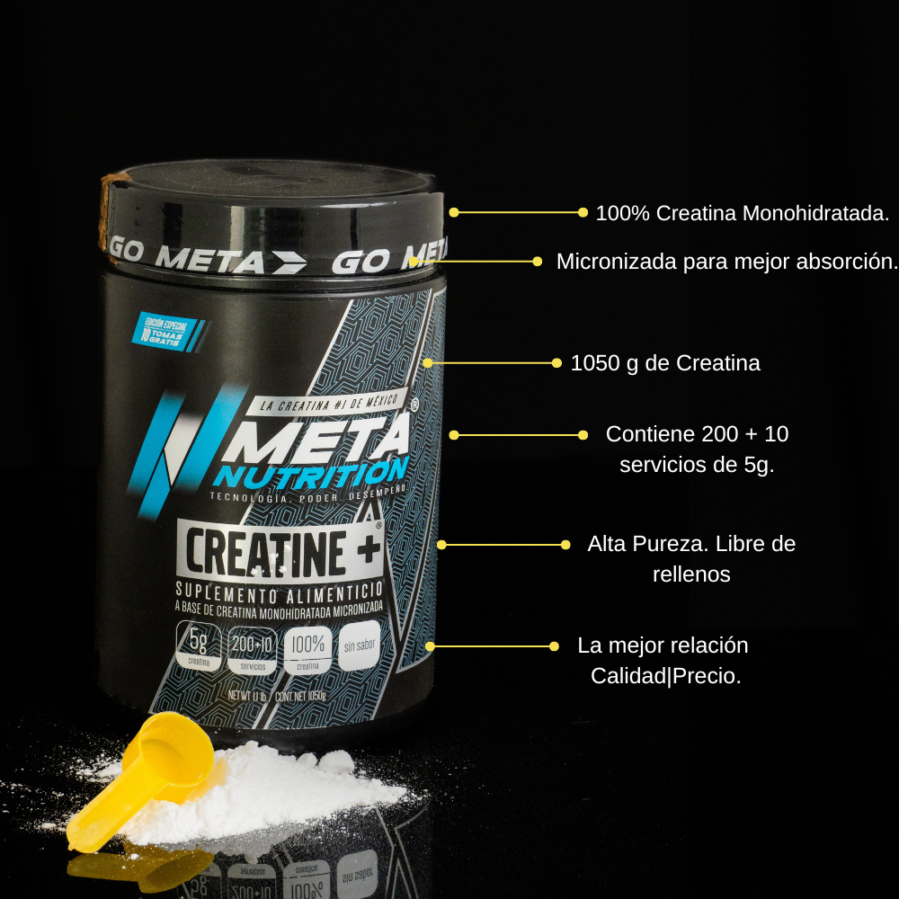 Creatine+ 1kg Meta Nutrition | Creatina Monohidratada Micronizada | 210 Servicios