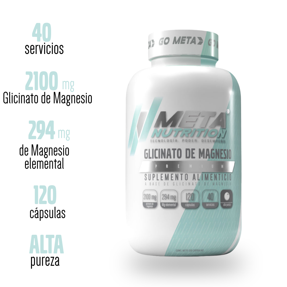 Glicinato de Magnesio Premium, 120 Caps, 40 servicios.