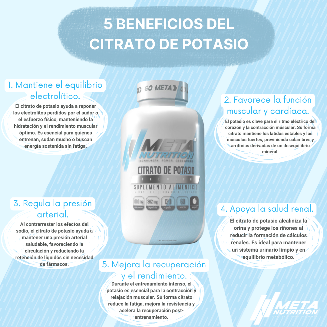 Citrato de Potasio Premium, 120 caps, 40 servicios.