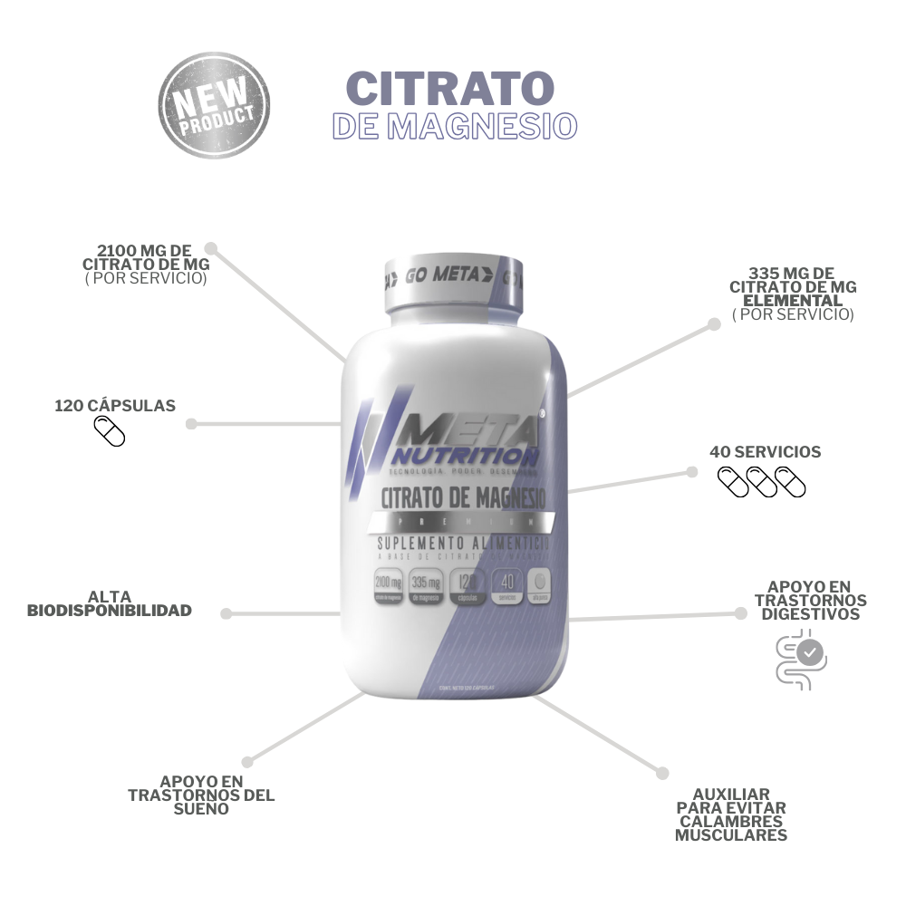 Citrato de Magnesio Premium, 120 caps, 40 servicios