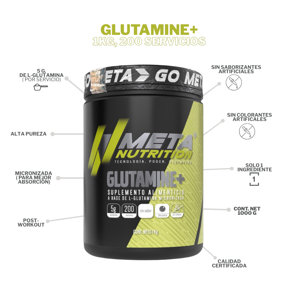 Glutamine+ De Alta Pureza 1000g, 200 Servicios.