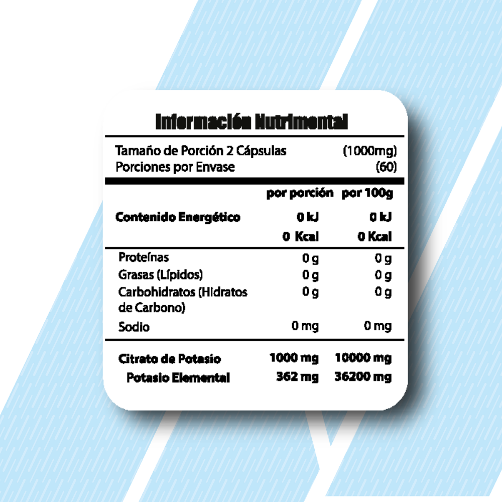 Citrato de Potasio Premium, 120 caps, 40 servicios.