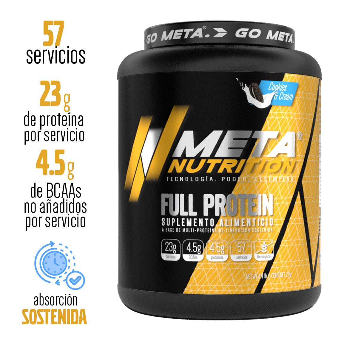 Full Protein Meta Nutrition | Proteína Multi Fuente 4.4lb | 57 Servicios | 10 Sabores