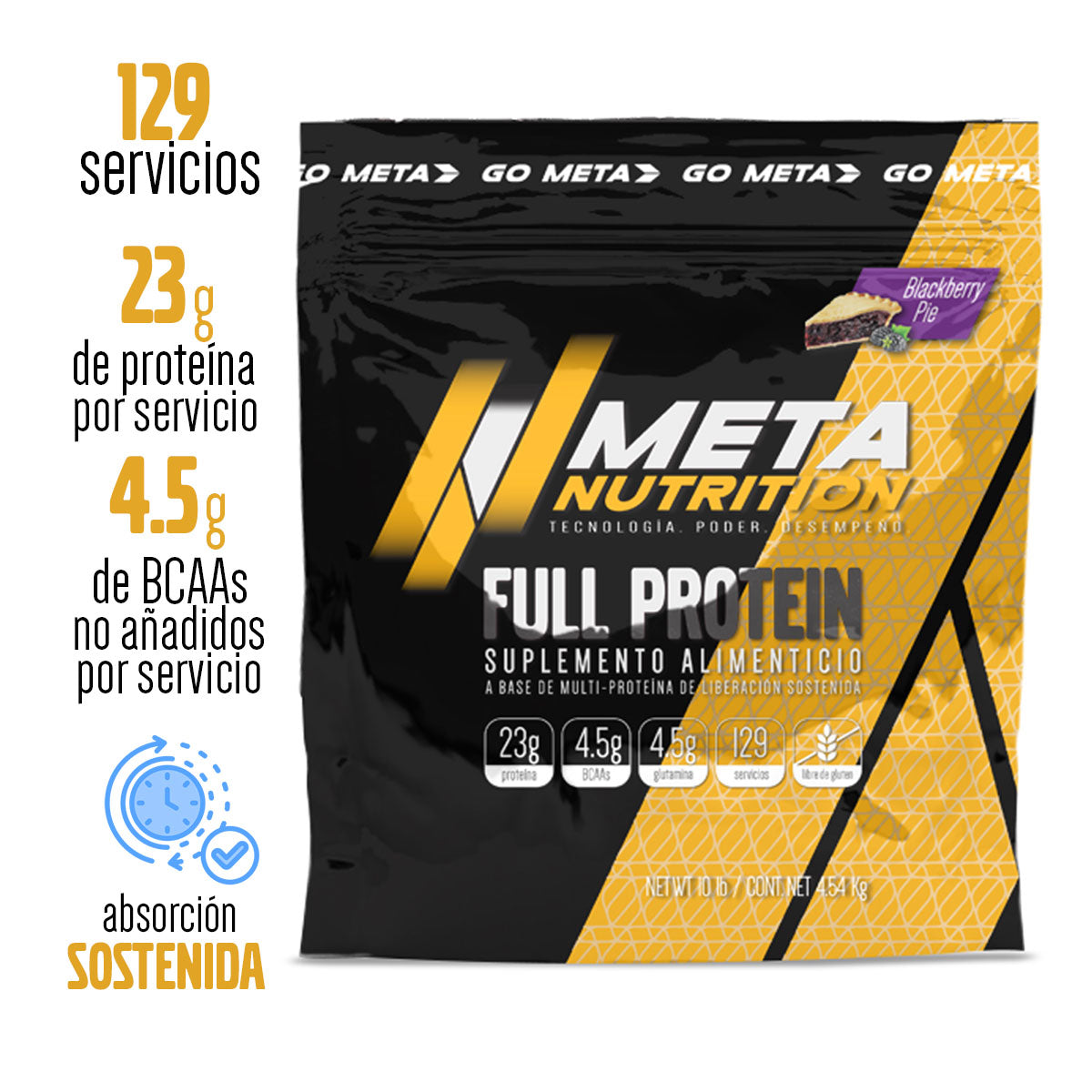 Full Protein 10lb Meta Nutrition | Proteína Multi Fuente | 129 Servicios | 4.5 Meses
