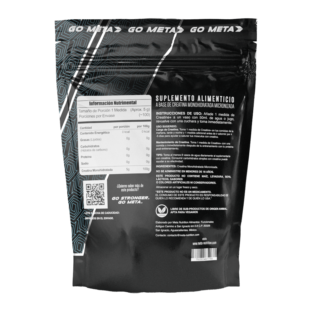 Creatina Monohidratada Micronizada – 100 Servicios + 10 GRATIS | Meta Nutrition.