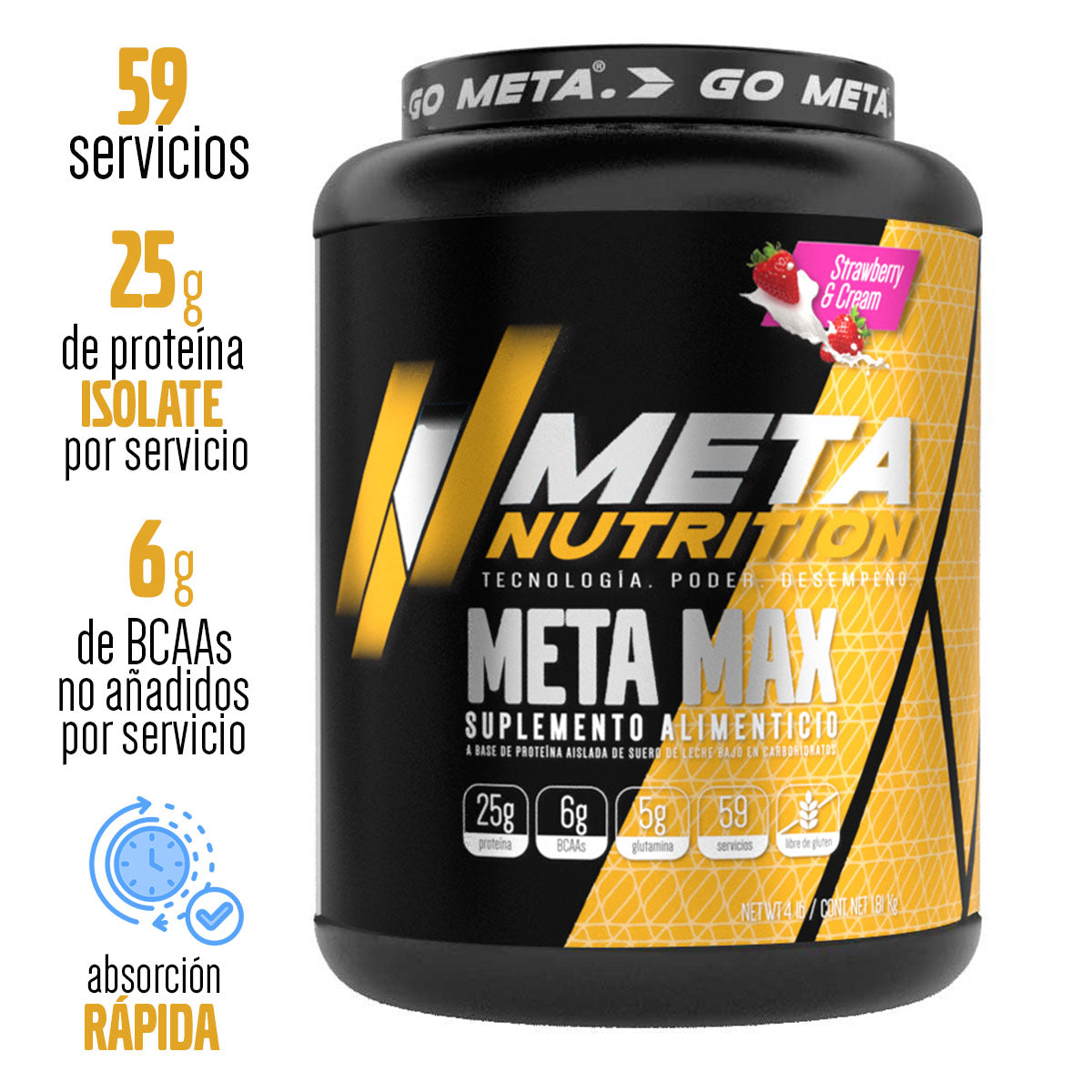 Meta Max- Isolate Whey Protein 59 servicios, 4lb