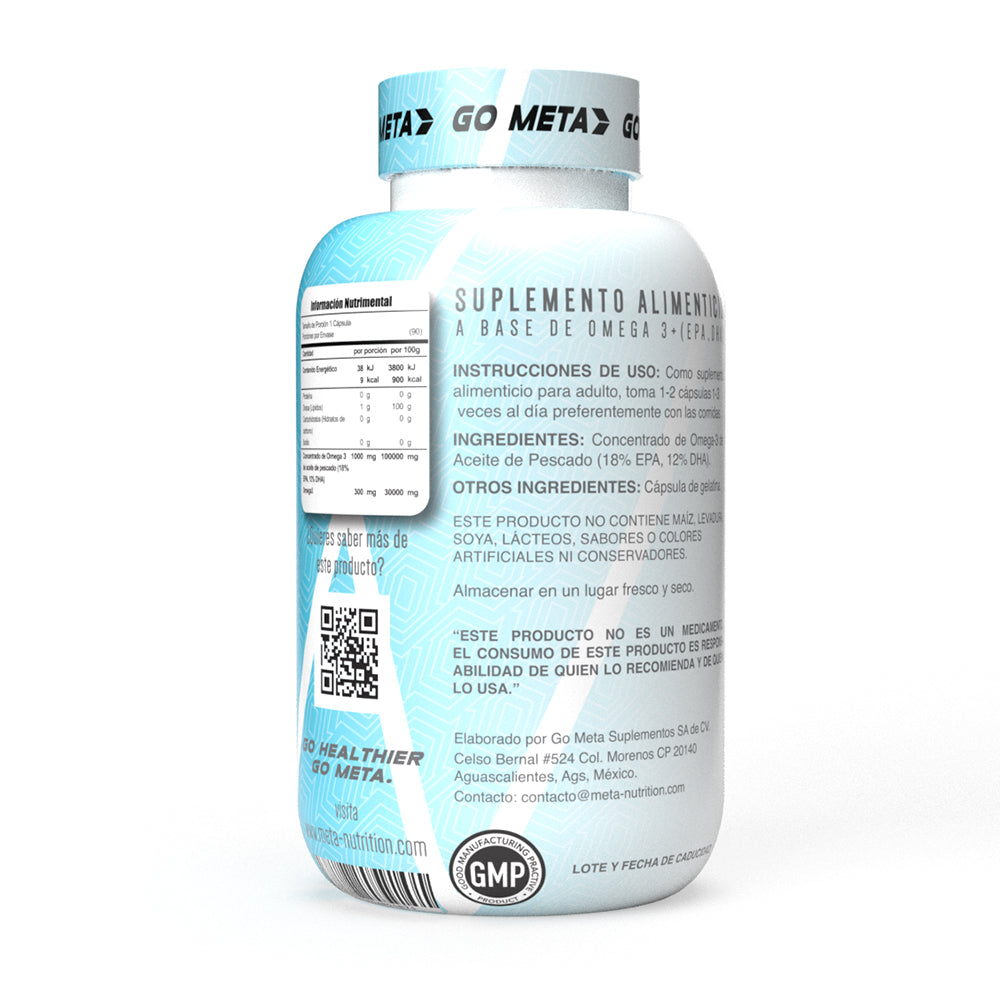 Omega 3+ Meta Nutrition | Alta Pureza EPA y DHA | 90 Softgels | Destilación Molecular