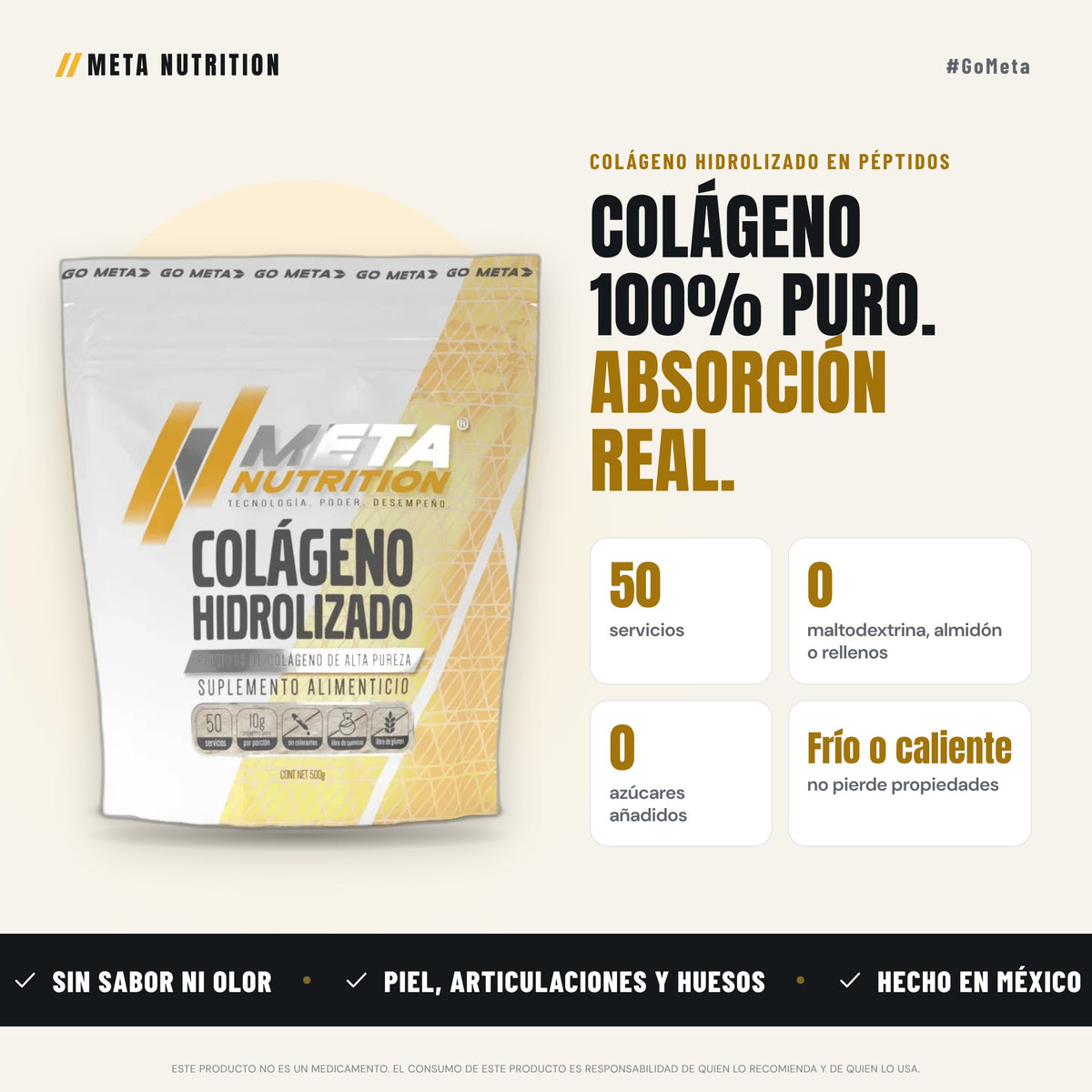 Colágeno 100% Puro Grass Fed | 10 g de Péptidos por Porción