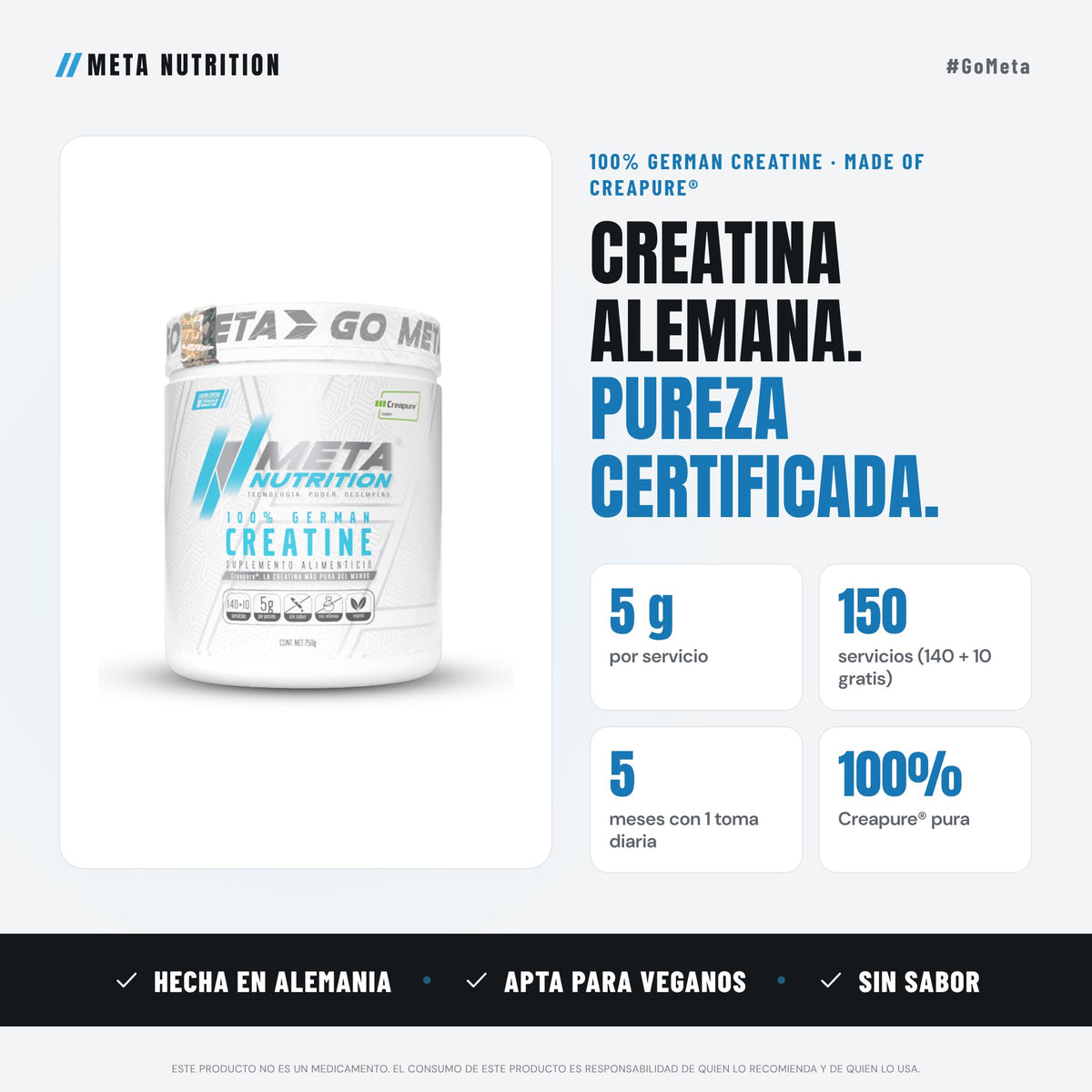 100% German Creatine Creapure® | Pureza Certificada | 150 Servicios