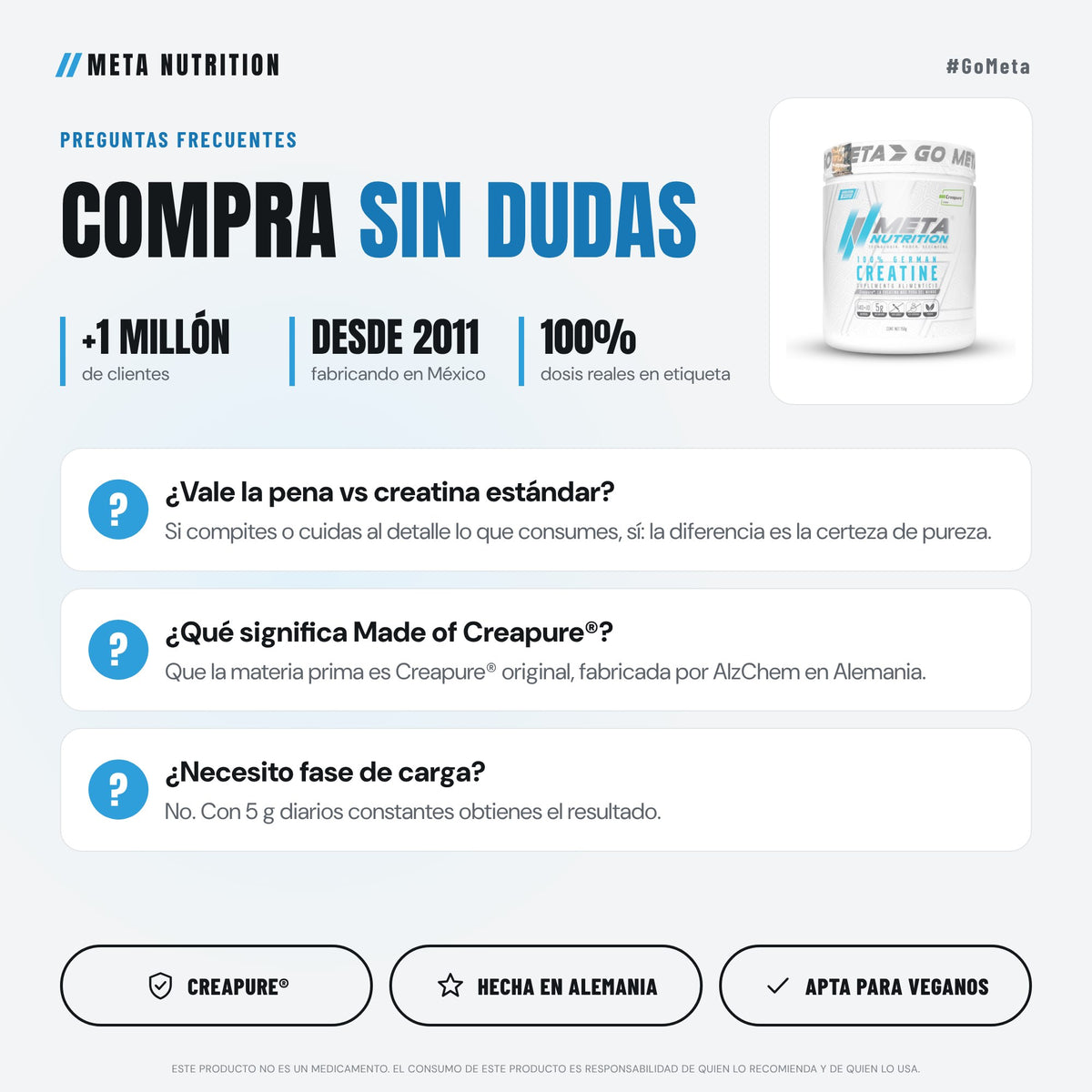 100% German Creatine Creapure® | Pureza Certificada | 150 Servicios