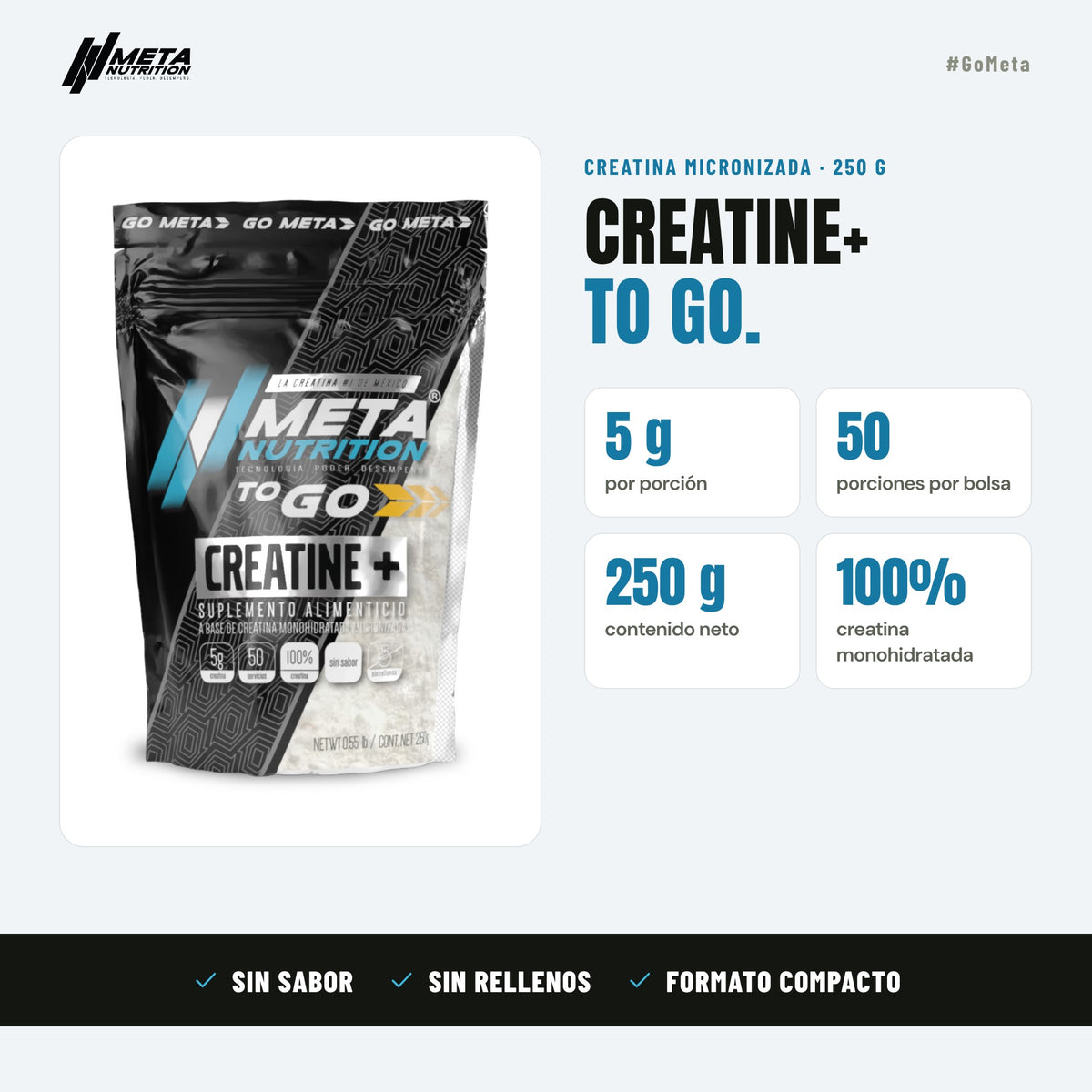 Creatine+ To Go | Creatina Monohidratada Micronizada| 50 Servicios.
