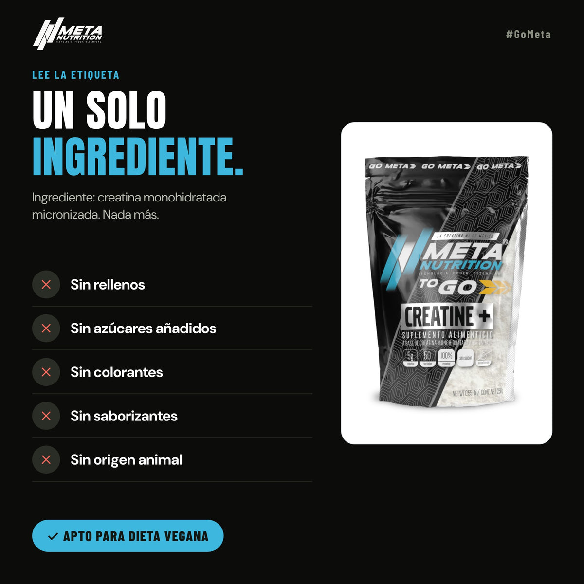 Creatine+ To Go | Creatina Monohidratada Micronizada| 50 Servicios.