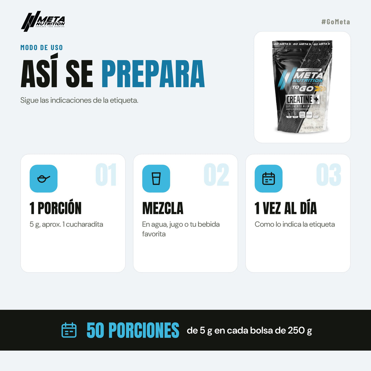 Creatine+ To Go | Creatina Monohidratada Micronizada| 50 Servicios.