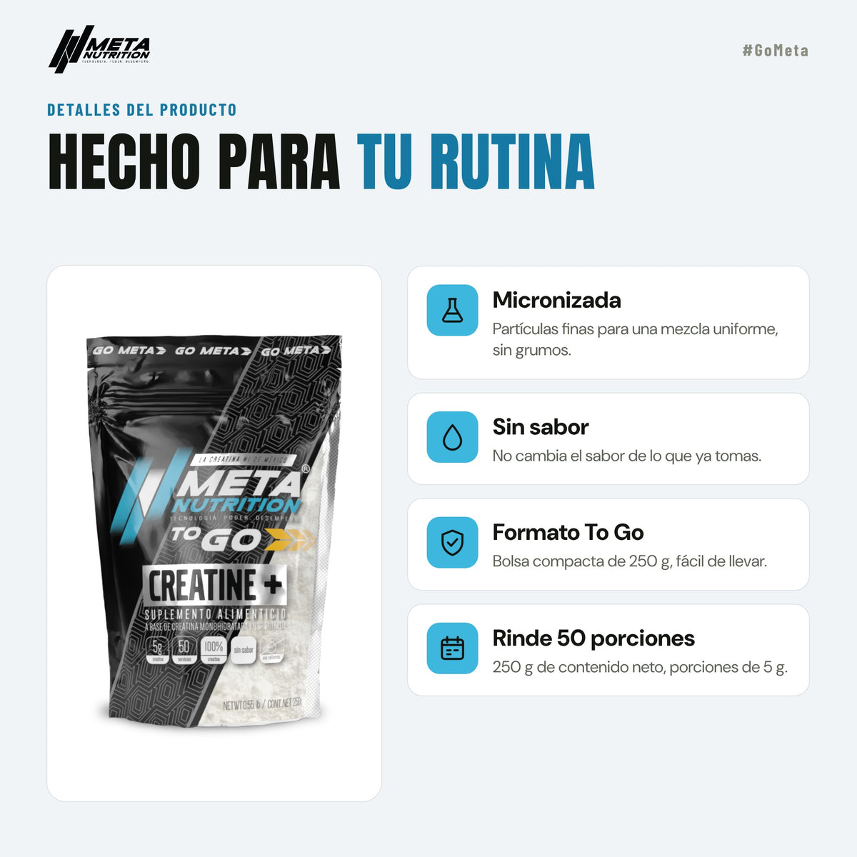 Creatine+ To Go | Creatina Monohidratada Micronizada| 50 Servicios.