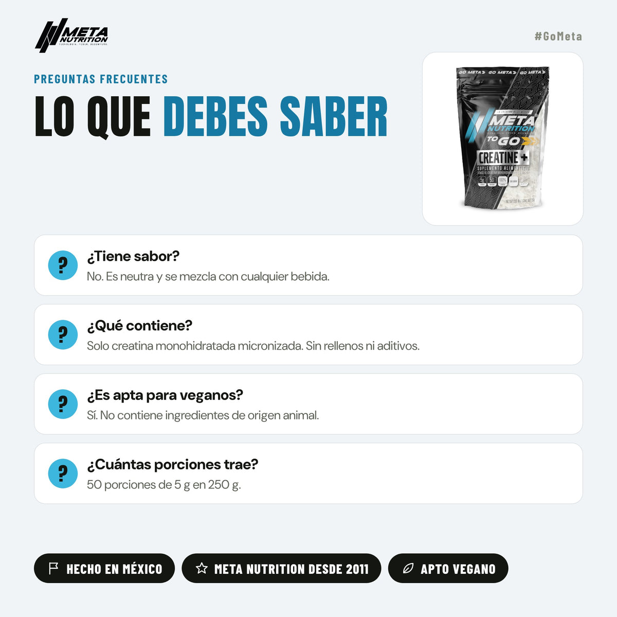 Creatine+ To Go | Creatina Monohidratada Micronizada| 50 Servicios.