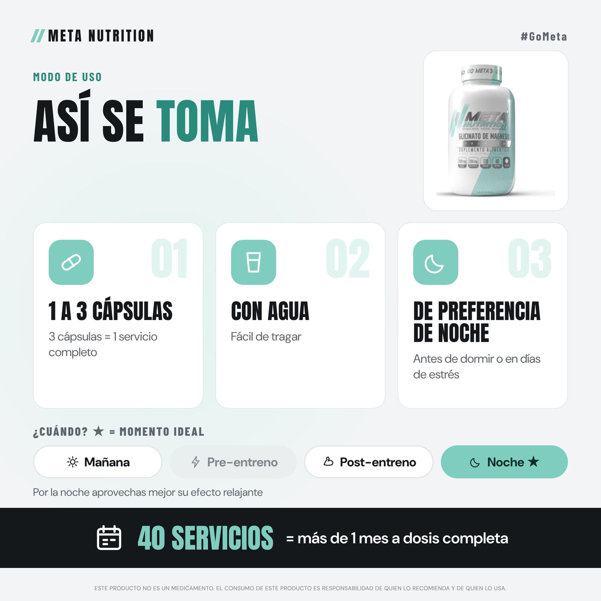 Glicinato de Magnesio Premium  | 120 Caps, 40 servicios.