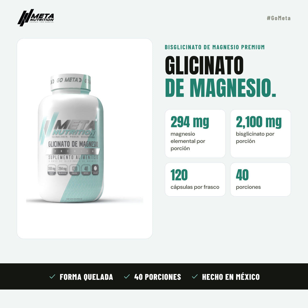 Glicinato de Magnesio Premium  | 120 Caps, 40 servicios.
