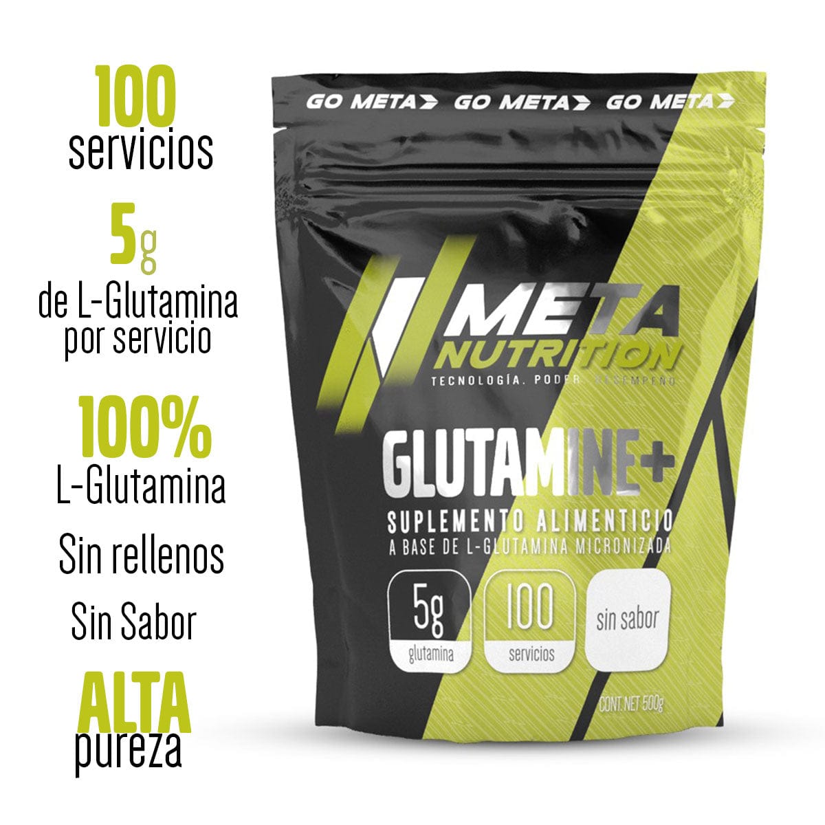 Glutamine+ De Alta Pureza 500g, 100 servicios.