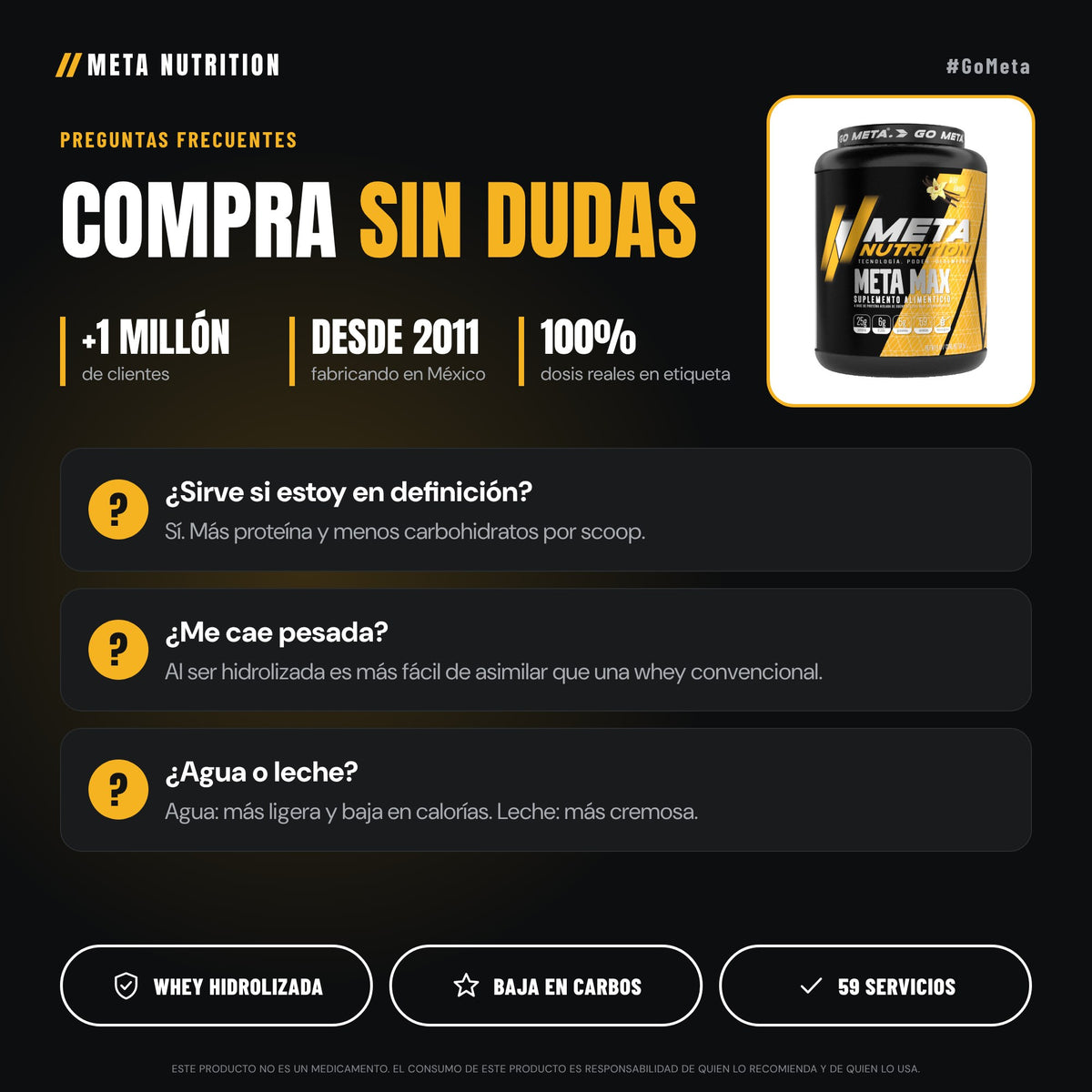 Meta Max Meta Nutrition | Isolate Whey Protein, 59 servicios, 4lb
