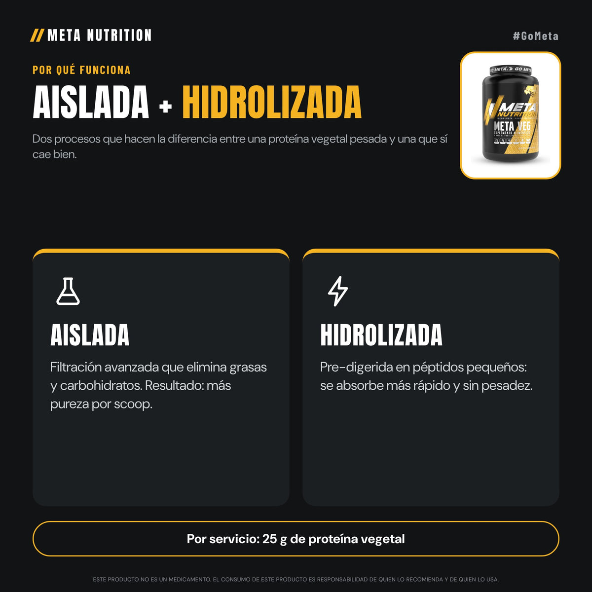 Meta Veg | Proteína Vegana Aislada e Hidrolizada, 2.29 lb 30 servicios