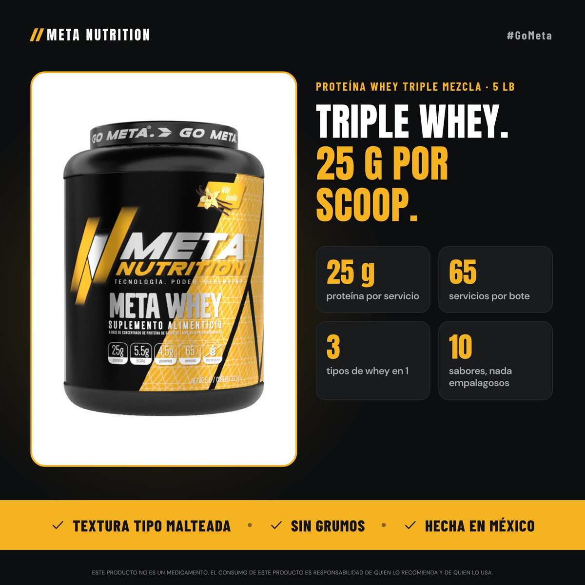 Meta Whey 5lb | Proteína Whey Concentrada | 65 Servicios