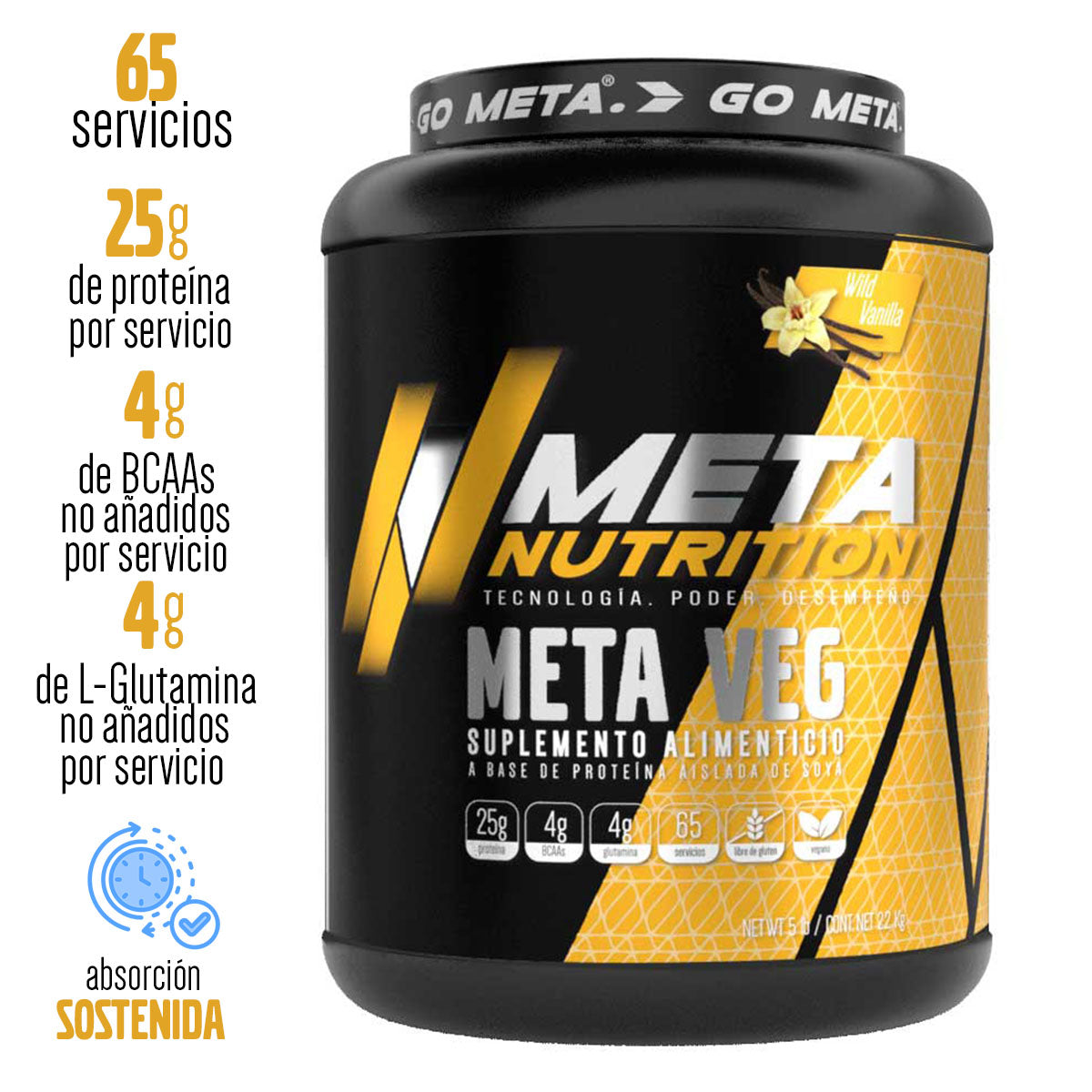 Meta Veg Proteina Vegana 65 servicios, aislada e hidrolizada, 5 lb,