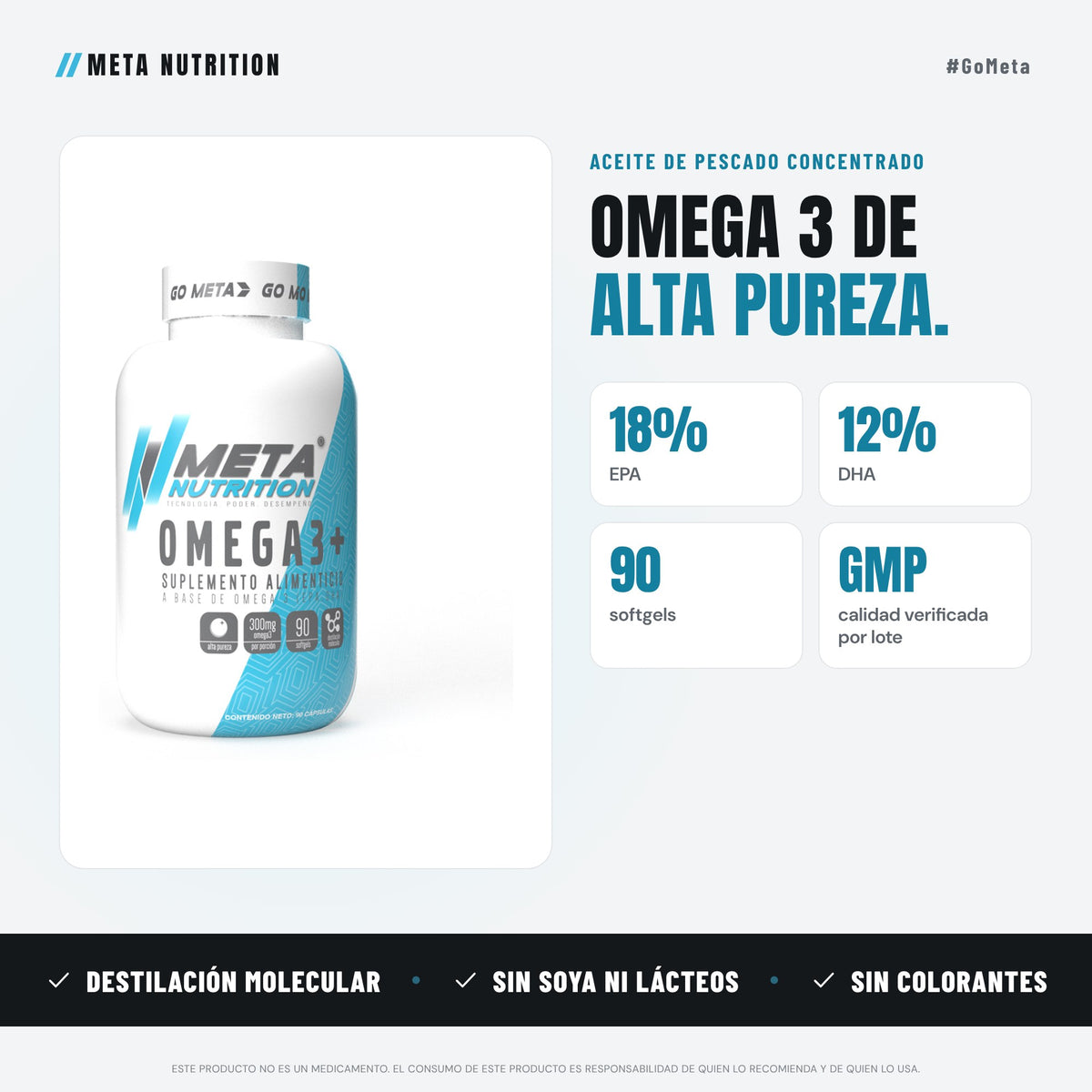 Omega 3+ | Alta Pureza EPA y DHA | 90 Softgels | Destilación Molecular