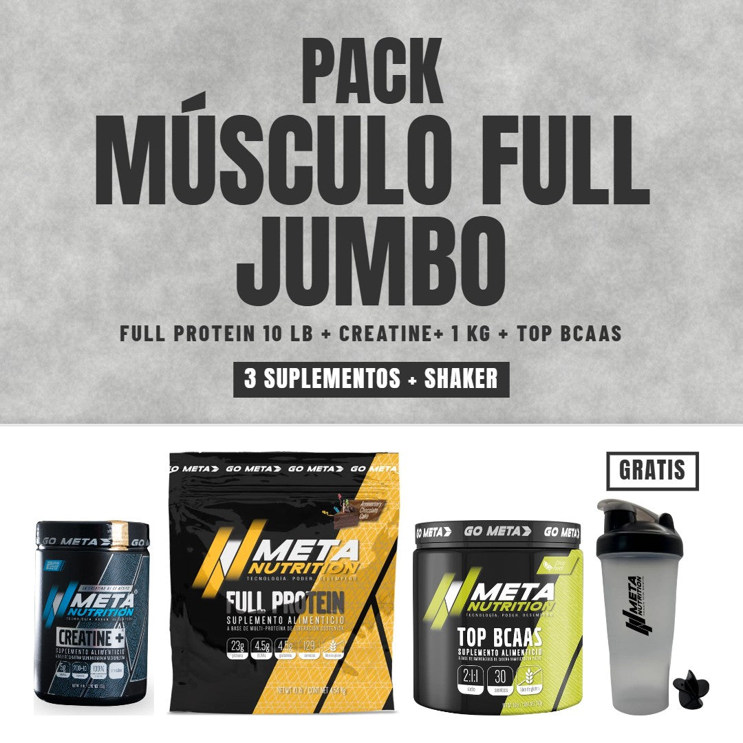 Jumbo Pack Músculo Full: Full Protein 10 lb, Creatine+ 1 kg y Top BCAAs con shaker gratis