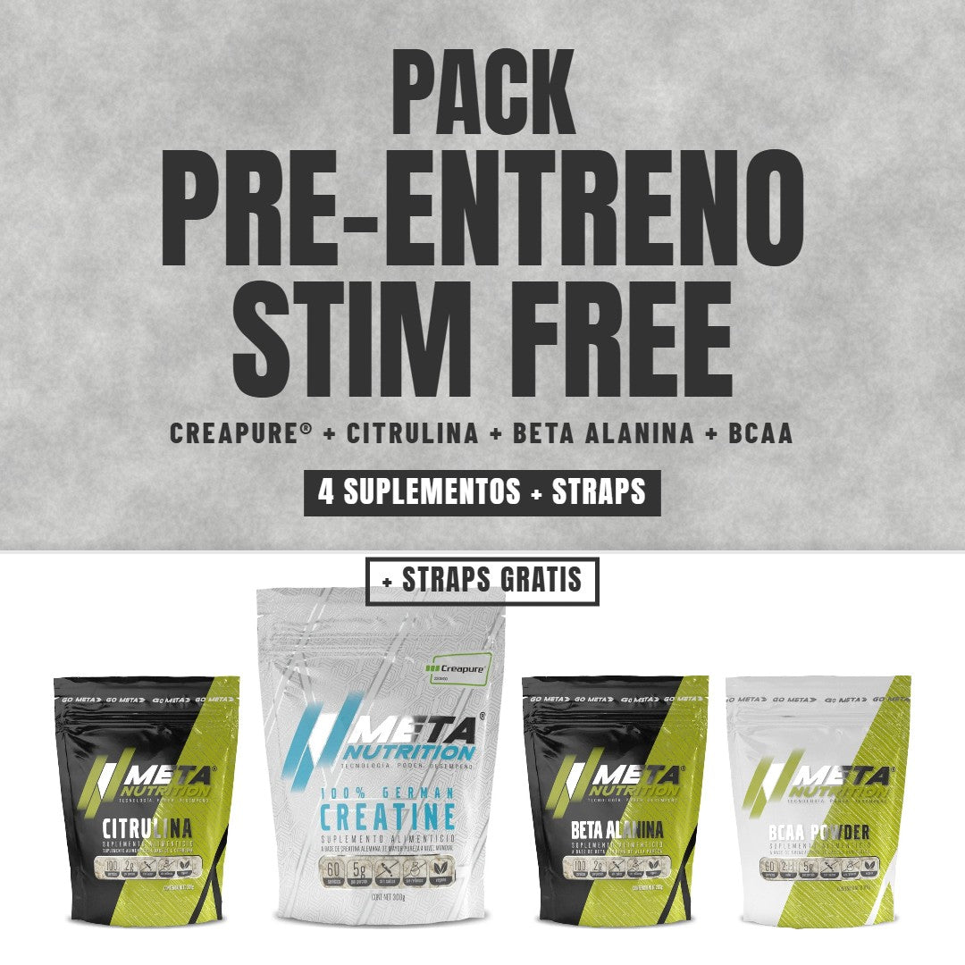 Pack Pre-entreno Stim Free: Creapure, citrulina, beta alanina y BCAA con straps gratis