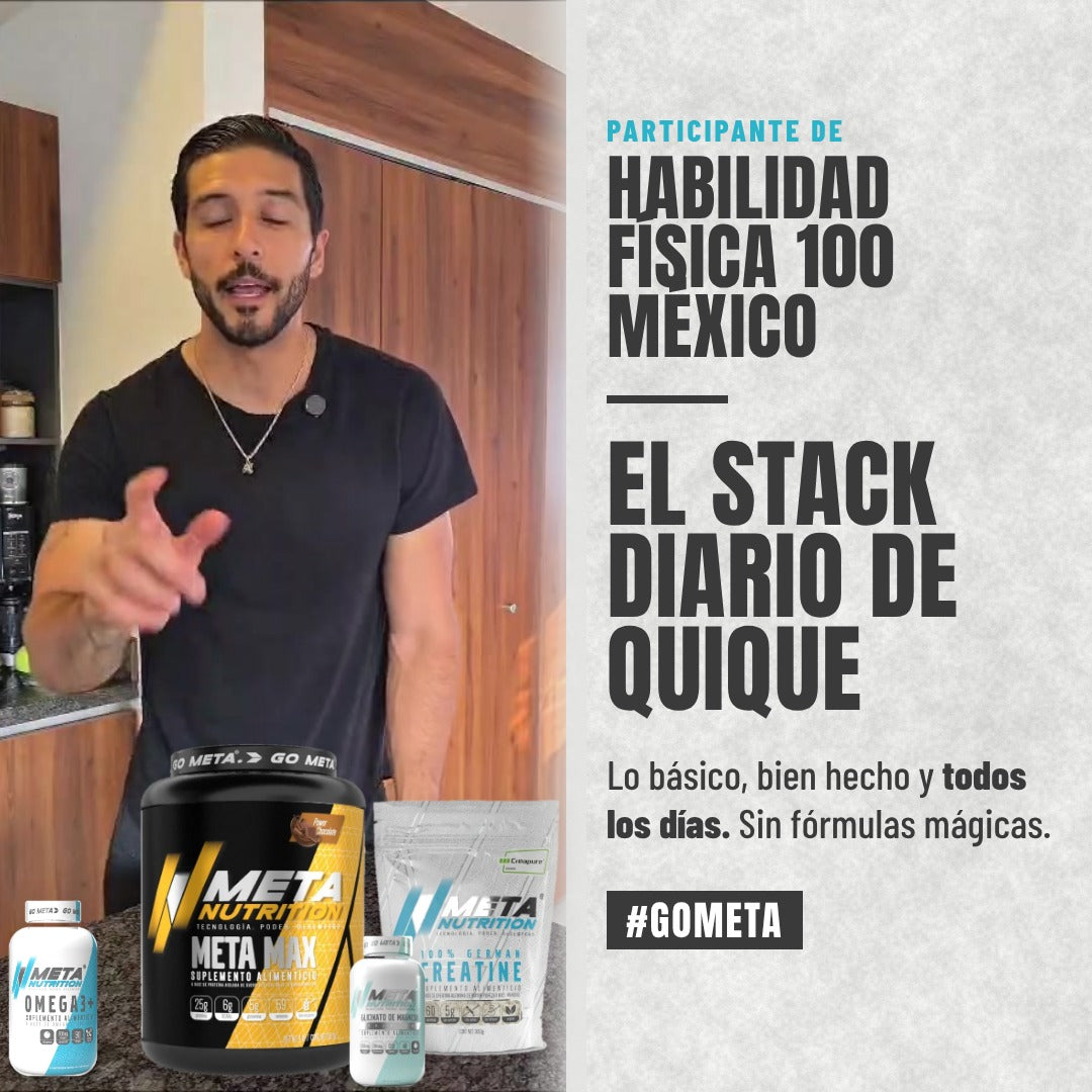 PACK QUIQUE LUNA | Proteína Meta Max 4 lb + Creatina Creapure® 300 g + Omega 3+ + Glicinato de Magnesio + Shaker con Pastillero GRATIS
